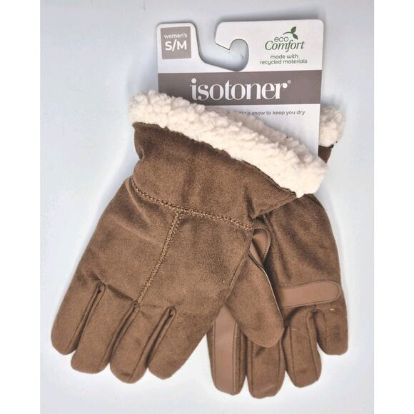 ISOTONER Cognac Fleece Lined Gloves Womens S/M Eco Comfort SmartDri SmarTouch - Picture 1 of 9